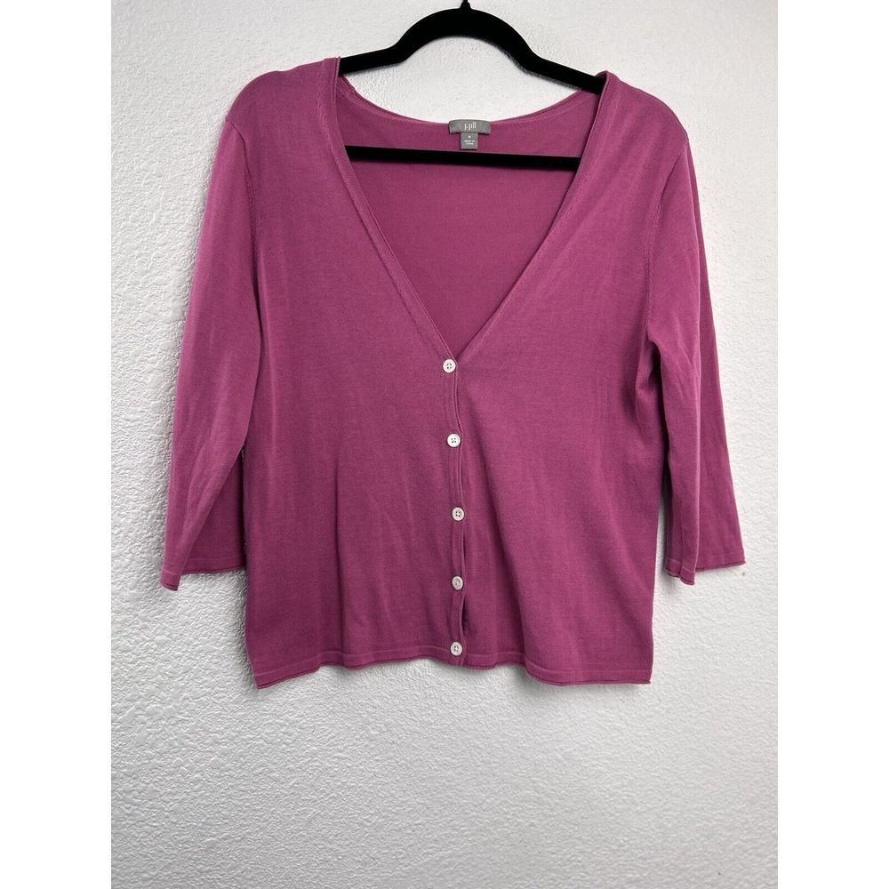 J Jill Cardigan Womens Size M Pink Button Up Lightweight Sweater 3/4 Sleeve